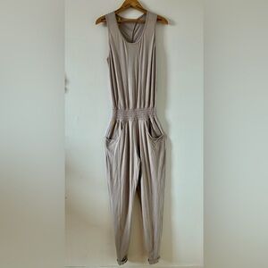 Lole Yoga Tank Open Back Organic Cotton Blend Taupe Light Beige Jumpsuit - S
